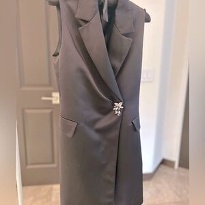 Black Satin Tuxedo Dress